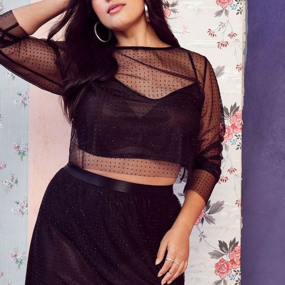 Mesh Rhinestone Crop Top & Midi Skirt - Picture 4 of 7